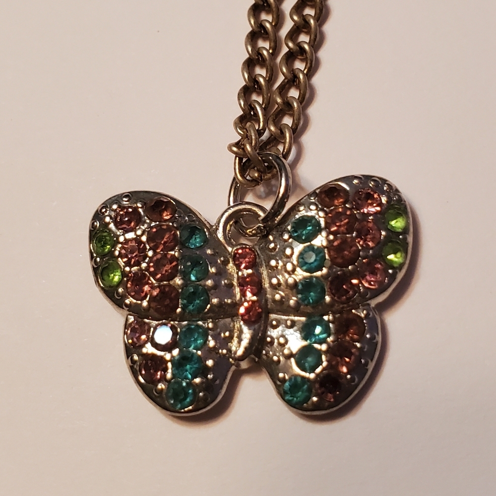 Women's Silver Chain Necklace  Color Rhinestones Butterfly Jewelry‎ Faux Silver